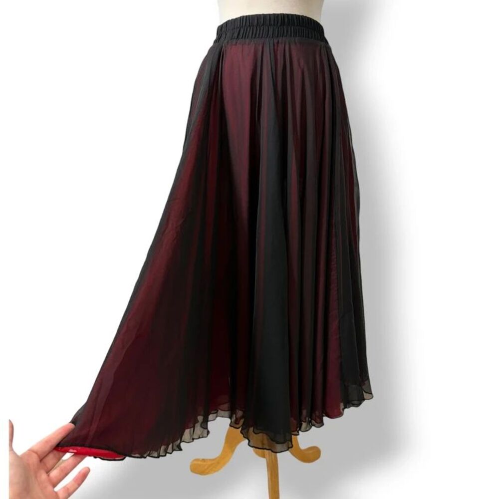 Whimsigoth Vampy Black Red Pleated Chiffon Layered Maxi Skirt Goth Fairy XS